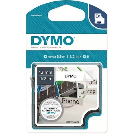 Dymo Label Tape, Nylon, Black Print, 1/2inx12ft , WE DYMS0718040